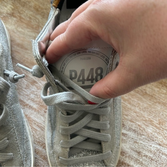 P448 Silver and Gray Sneakers with Leopard Accent - Picture 3 of 7